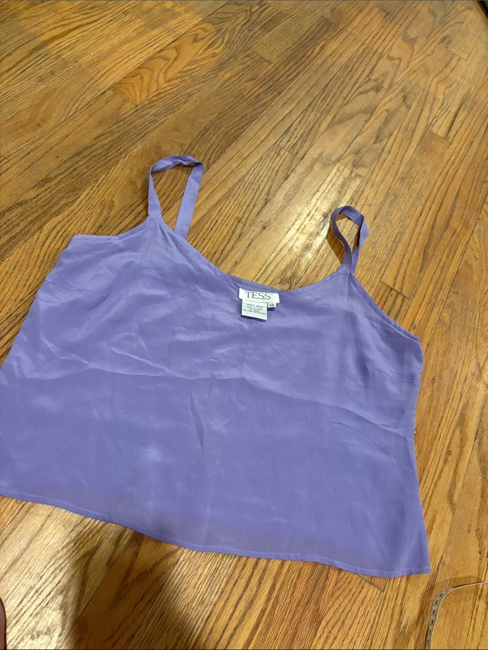 Tess Silk Camisole Top Womens 14 Purple Scoop Neck Spaghetti Strap Solid Good